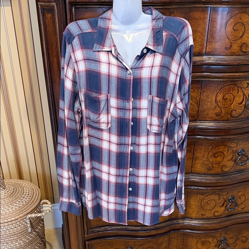 Mossimo Supply Co. Blue and Red Plaid Women's Top